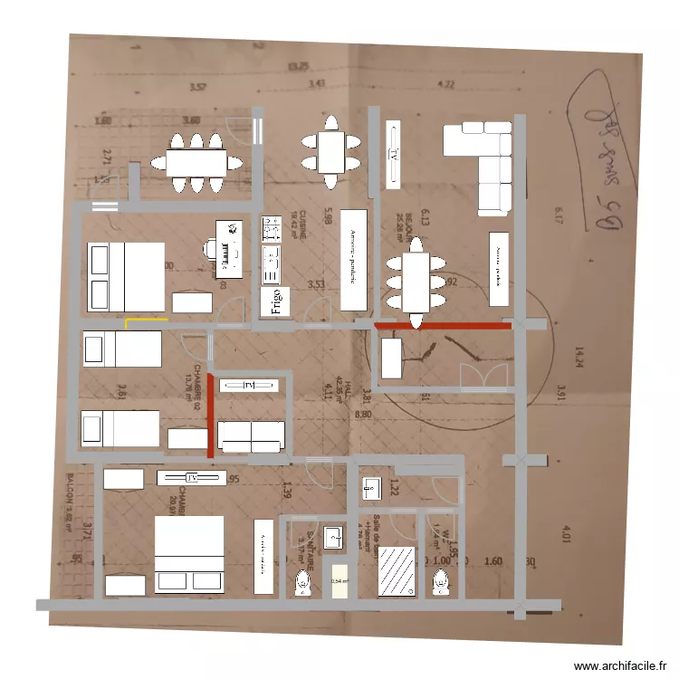 Mosta. Plan de 1  et 1 m²