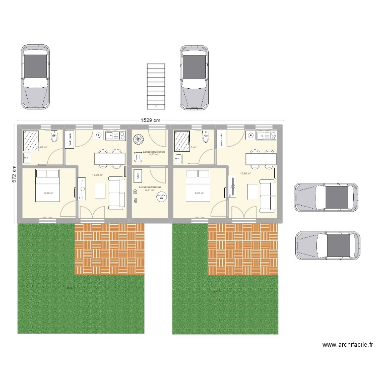 Immeuble 4 apparts. Plan de 17 pièces et 175 m2