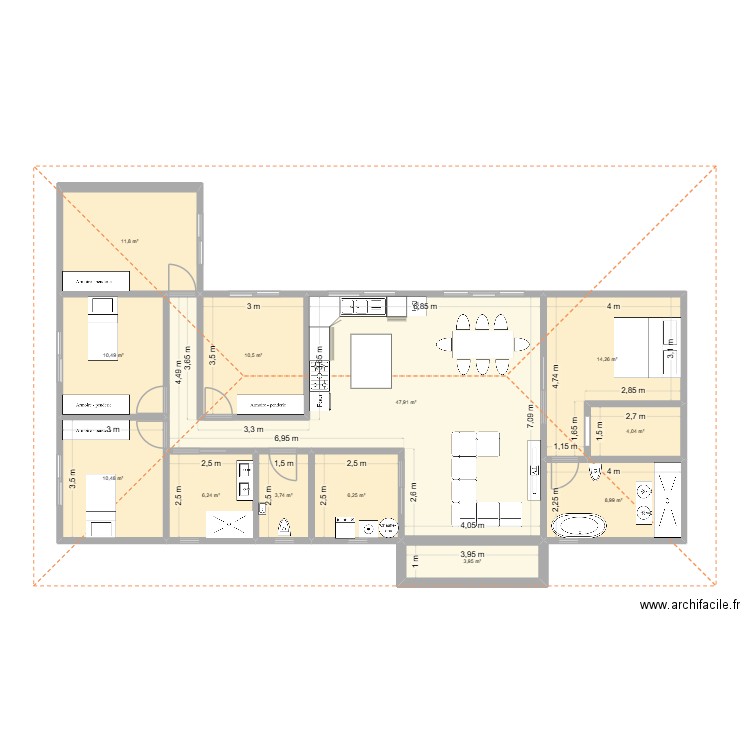 Maison. Plan de 12 pièces et 139 m2