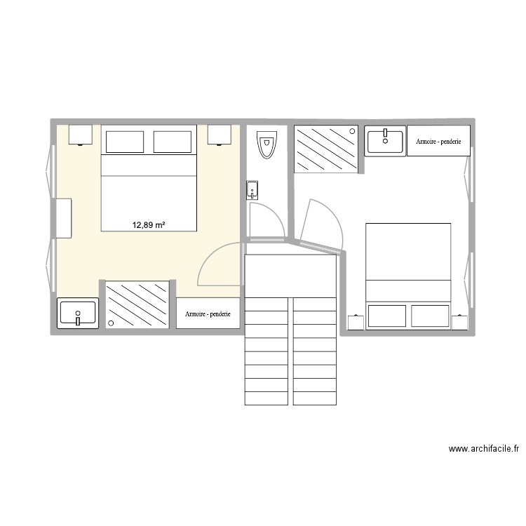 chambres etage. Plan de 1 pièce et 13 m2