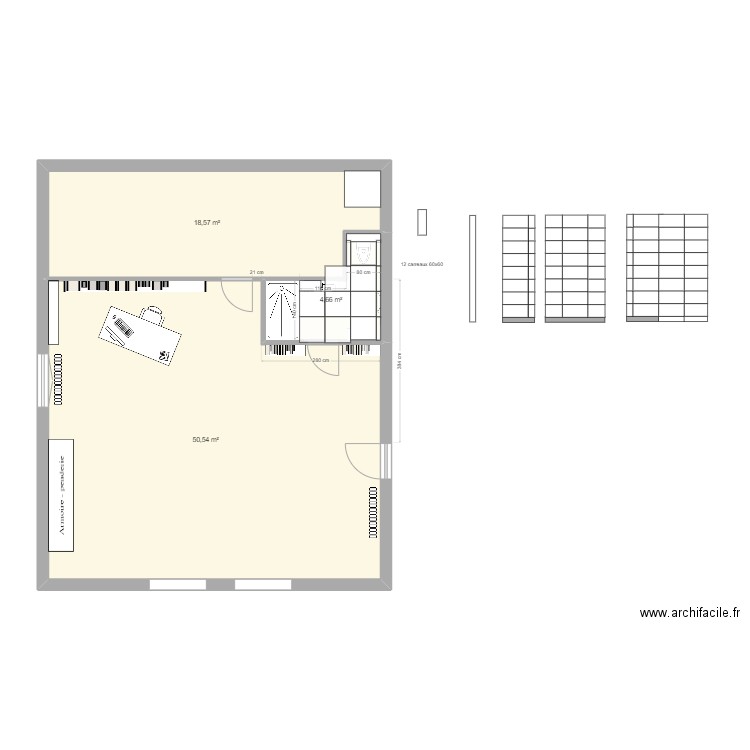 sdb haut 2025_60x60_carrelage. Plan de 3 pièces et 74 m2
