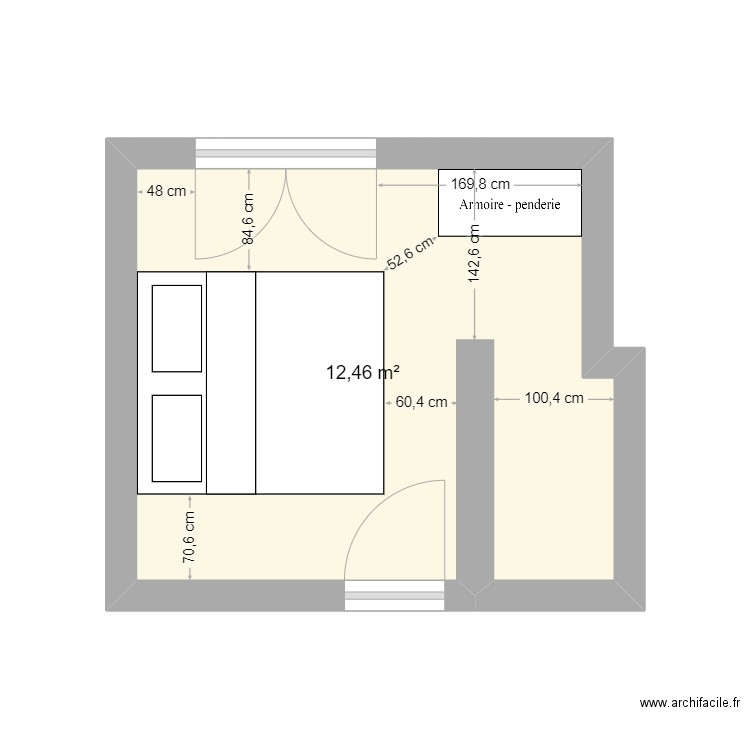 chambre . Plan de 1 pièce et 12 m2