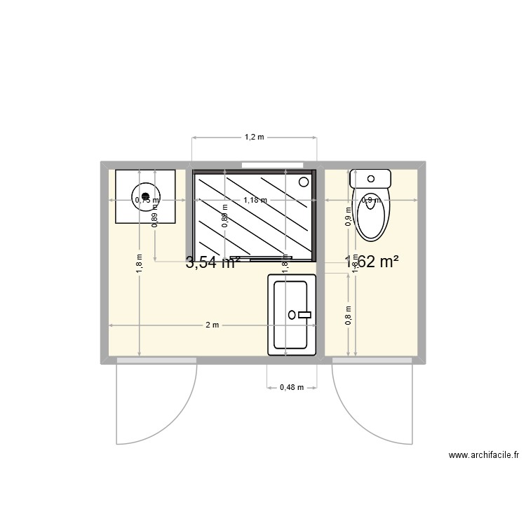 Gavory. Plan de 2 pièces et 5 m2