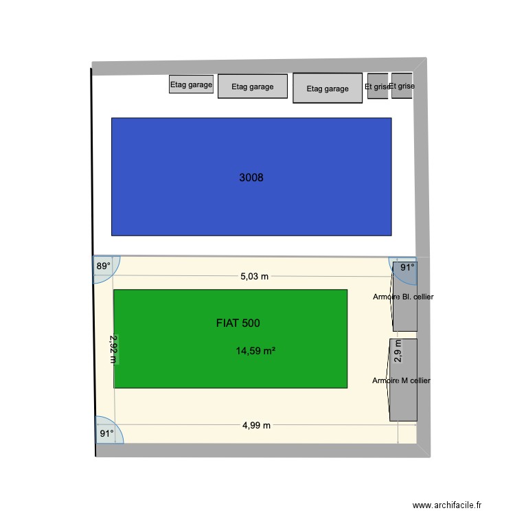 Appart. Plan de 1 pièce et 15 m2