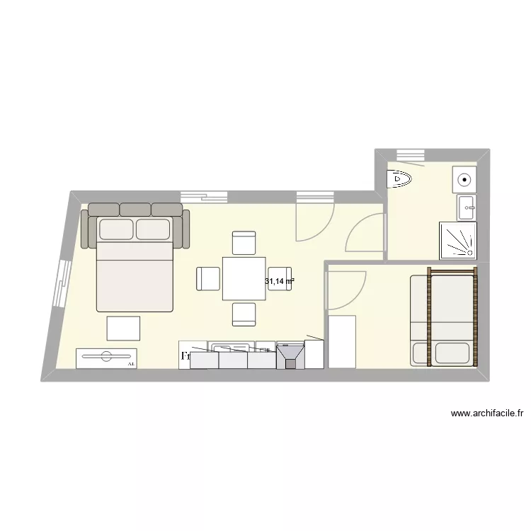 Studio. Plan de 1  et 31 m²