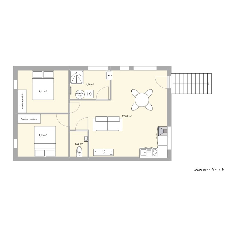 location la boissiere. Plan de 5 pièces et 53 m2