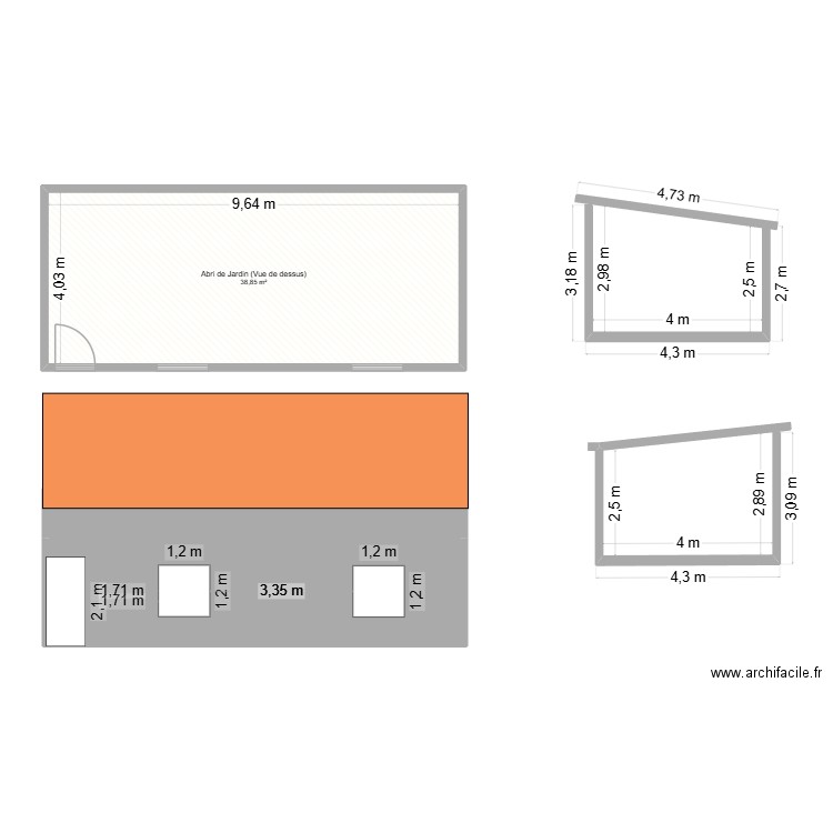Jardin. Plan de 3 pièces et 74 m2