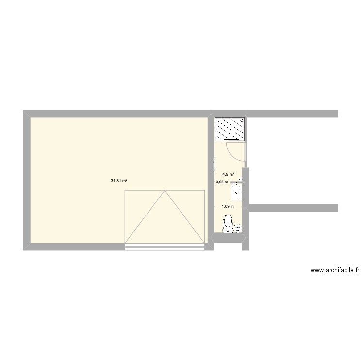 Aménagement SdB et wc studio. Plan de 0 pièce et 0 m2