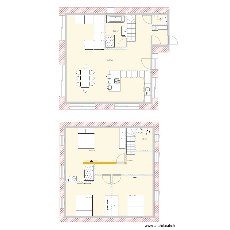 Réel FF. Plan de 12 pièces et 140 m2