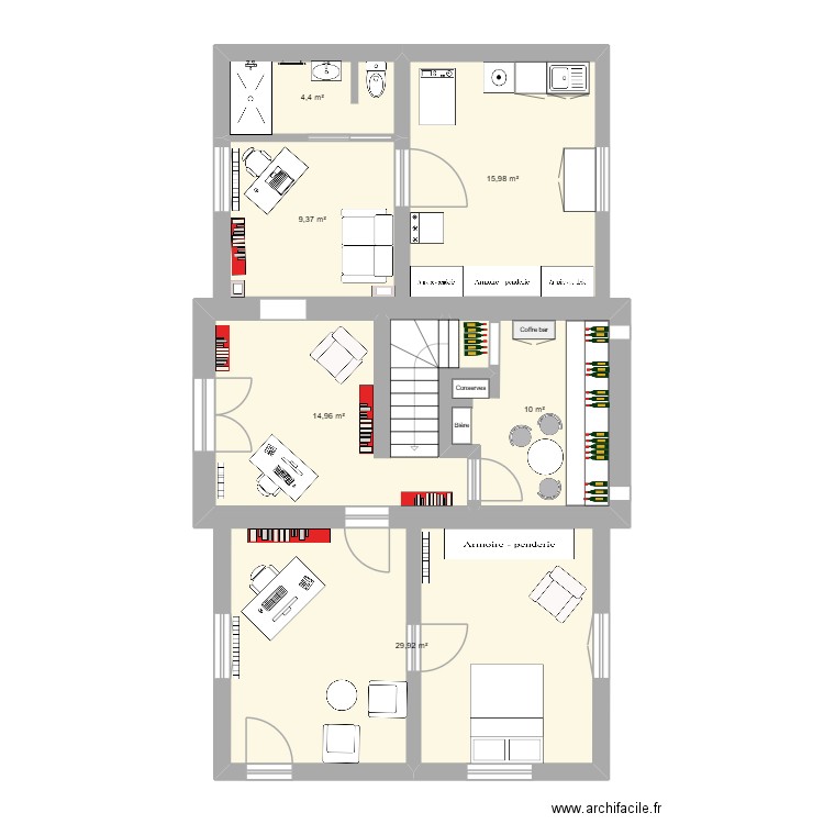 SAINT SAENS RDJ 3. Plan de 6 pièces et 85 m2