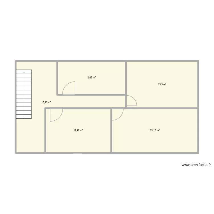 Etage v1. Plan de 5  et 65 m²