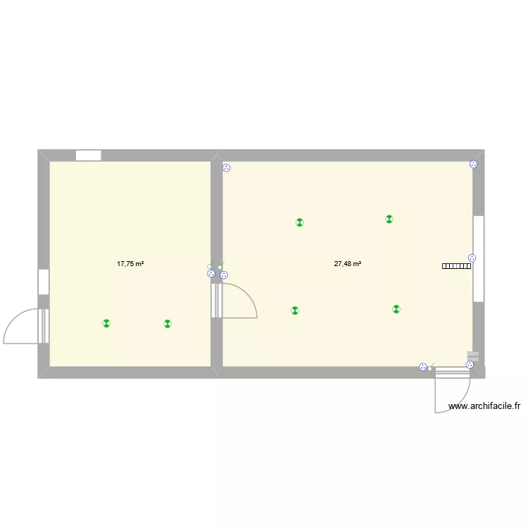 rdc T2. Plan de 2  et 45 m²