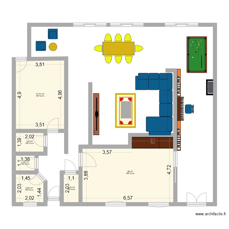 SALON. Plan de 6 pièces et 56 m2