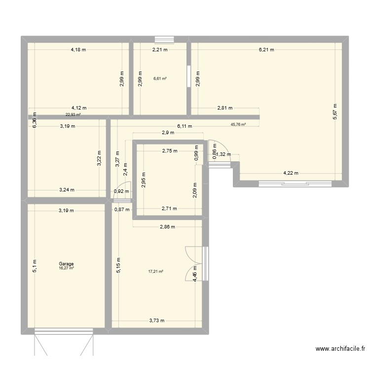PLAN L 3 CHAMBRES. Plan de 5 pièces et 109 m2