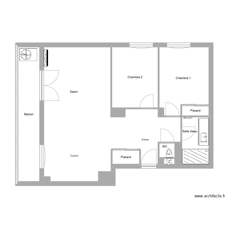 Oudin. Plan de 15 pièces et 80 m2