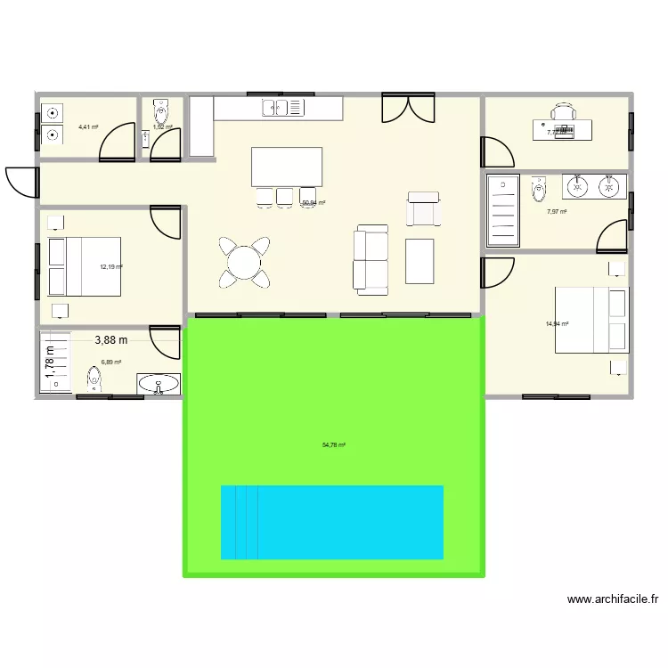 maison El Vall&eacute; 3 en U. Plan de 9  et 162 m²