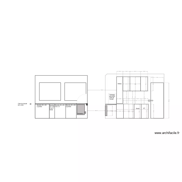 Bureau 166 - facade sud est. Plan de 