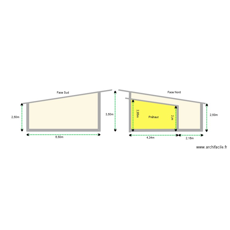 Garage + Préhaut  Face Sud et Nord. Plan de 3 pièces et 33 m2