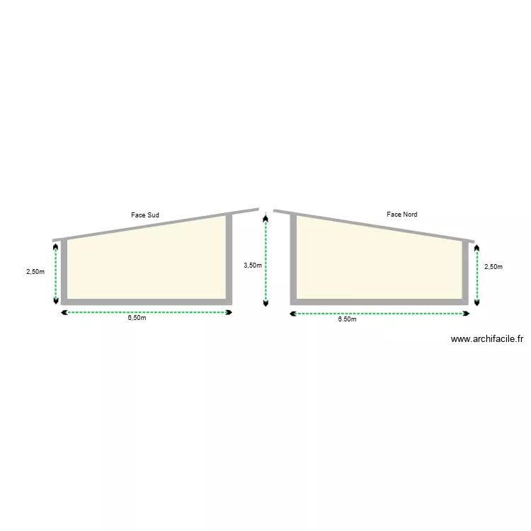 Garage + Pr&eacute;haut  Face Sud et Nord. Plan de 2  et 34 m²