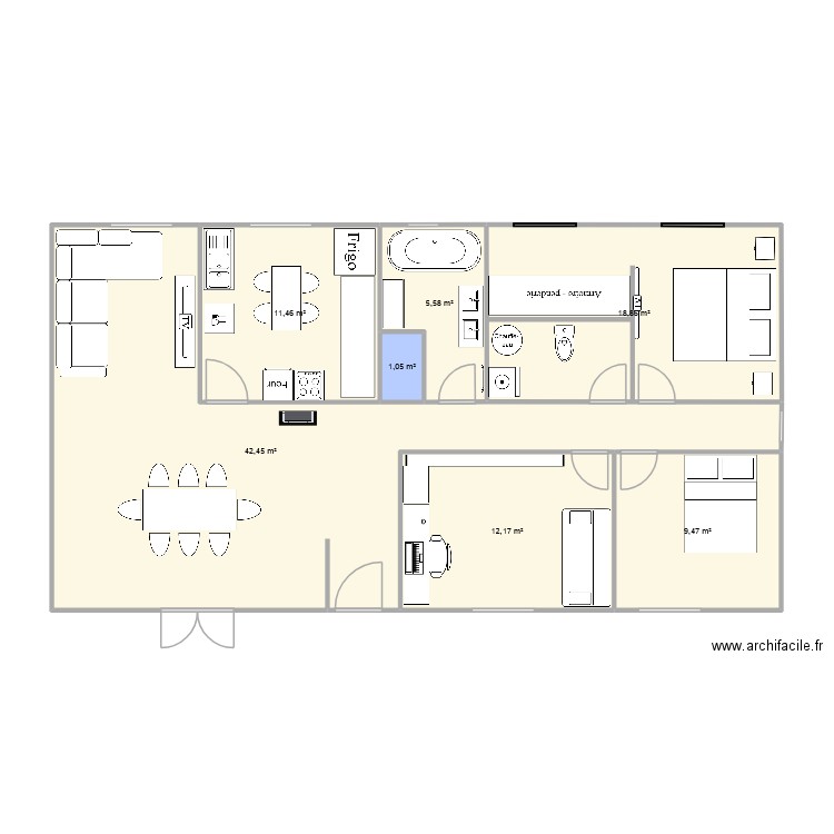Maison Rebourguil. Plan de 7 pièces et 101 m2