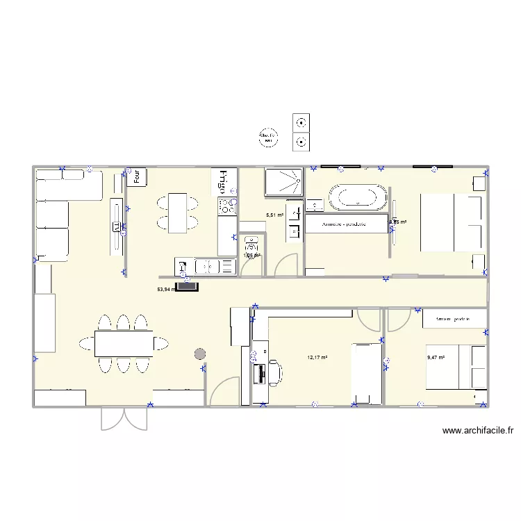 Maison Rebourguil. Plan de 6 pièces et 101 m²