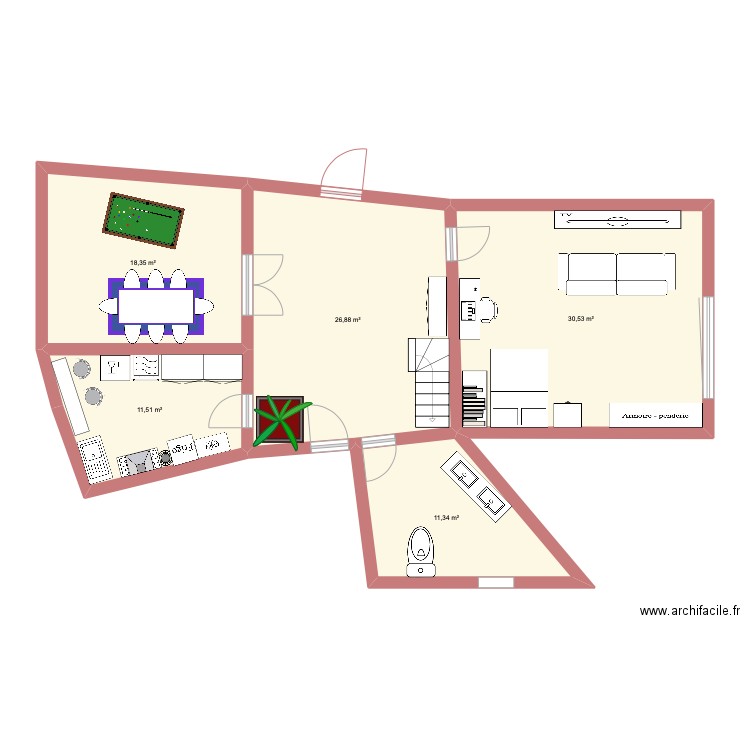 chambre. Plan de 5 pièces et 99 m2