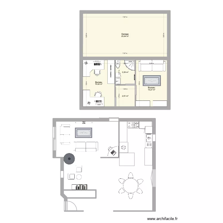 Projet aggrandissement garage + 2 ch. Plan de 5  et 53 m²