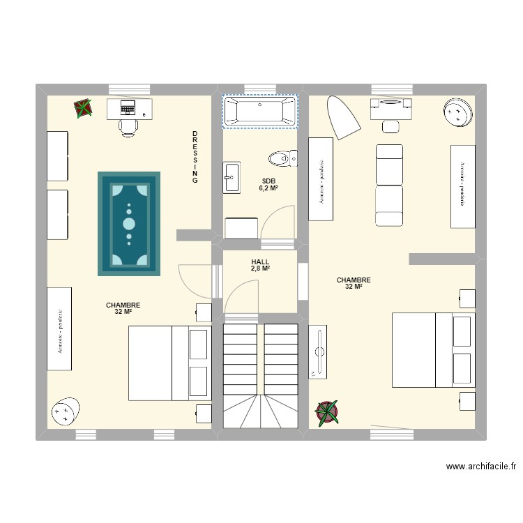 2ème ETAGE KARKAN. Plan de 5 pièces et 77 m2