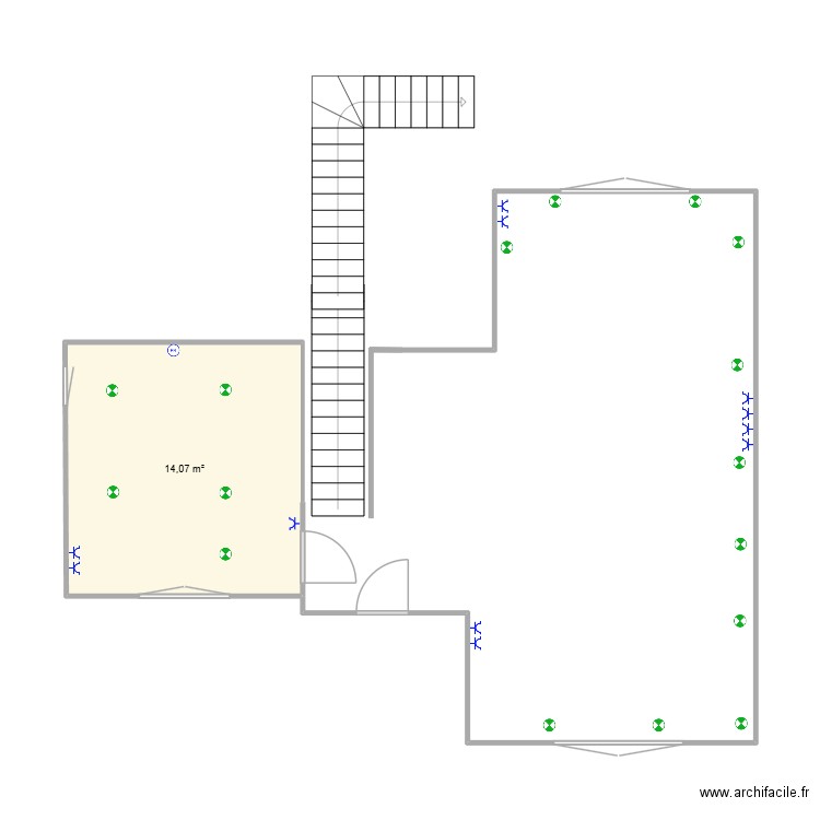 MAISON rez chaussez. Plan de 1 pièce et 14 m2