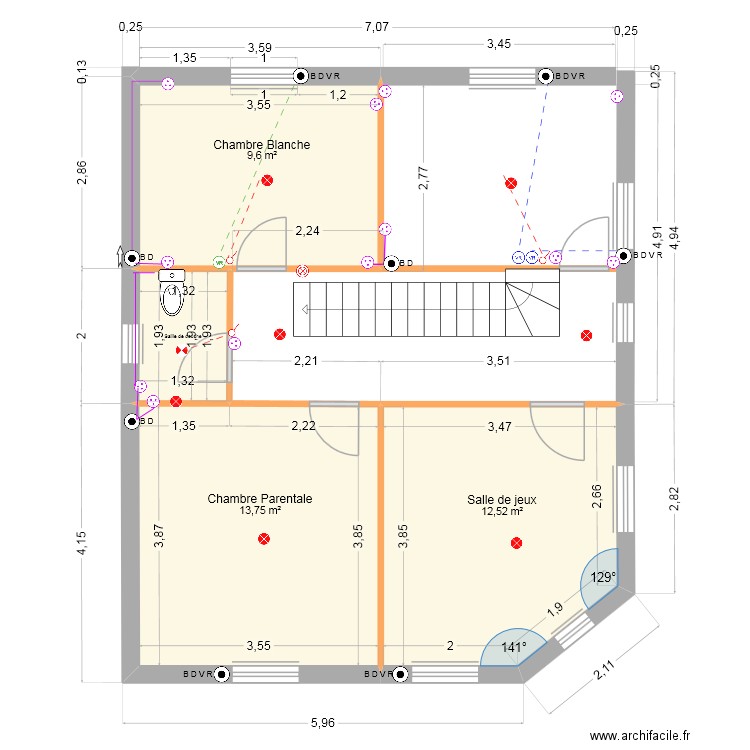 Plan Mathieu et Emeline. Plan de 4 pièces et 38 m2