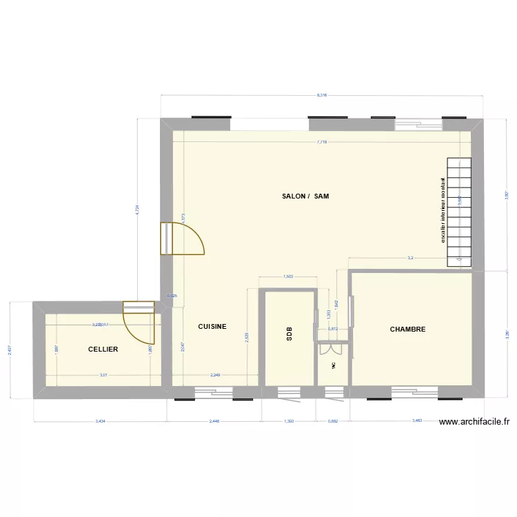 PLAN RDC FUTUR DESSUS. Plan de 5  et 56 m²