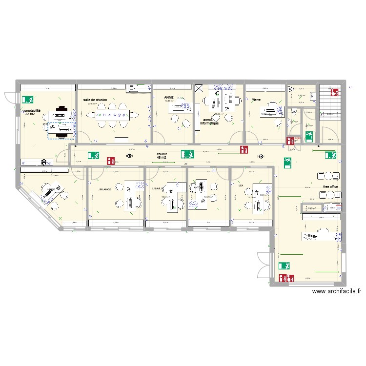 bureau lafage extension et renovation 2024. Plan de 17 pièces et 240 m2
