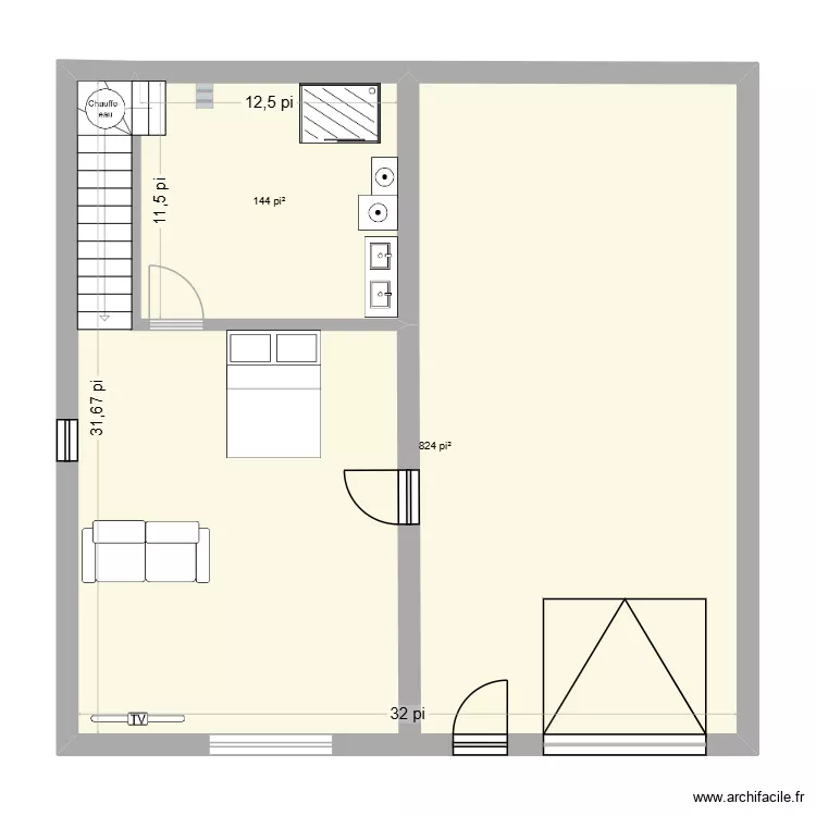 Maison 34X34(32x32 int&eacute;rieur) - sous-sol. Plan de 2  et 90 m²