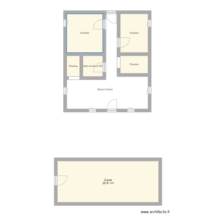 rdc maison frangy 13/05. Plan de 6 pièces et 53 m2