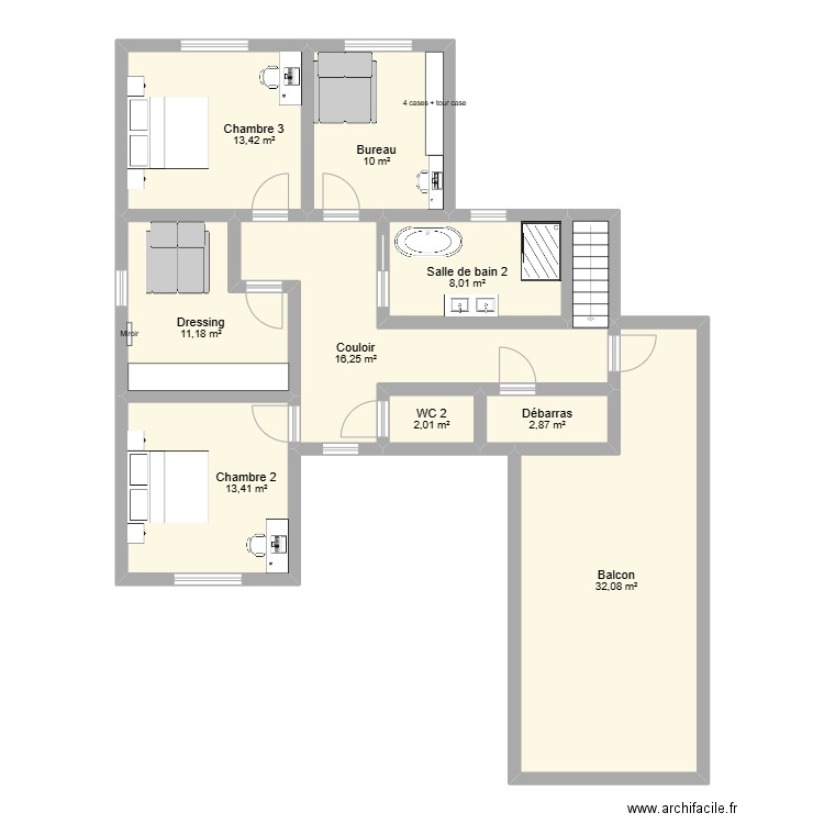 Etage Maison C&L. Plan de 10 pièces et 111 m2