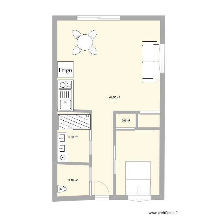 gites. Plan de 4 pièces et 54 m2