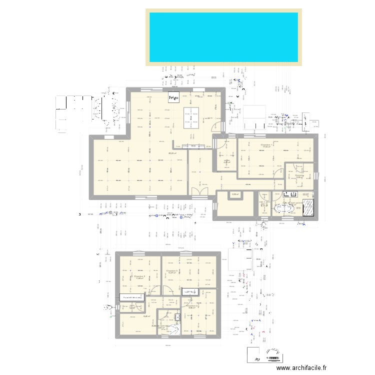 Etage . Plan de 13 pièces et 168 m2