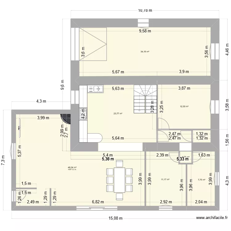 projet rez de chauss&eacute;e. Plan de 9  et 142 m²