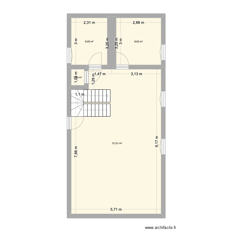 app 1 RDC. Plan de 4 pièces et 67 m2
