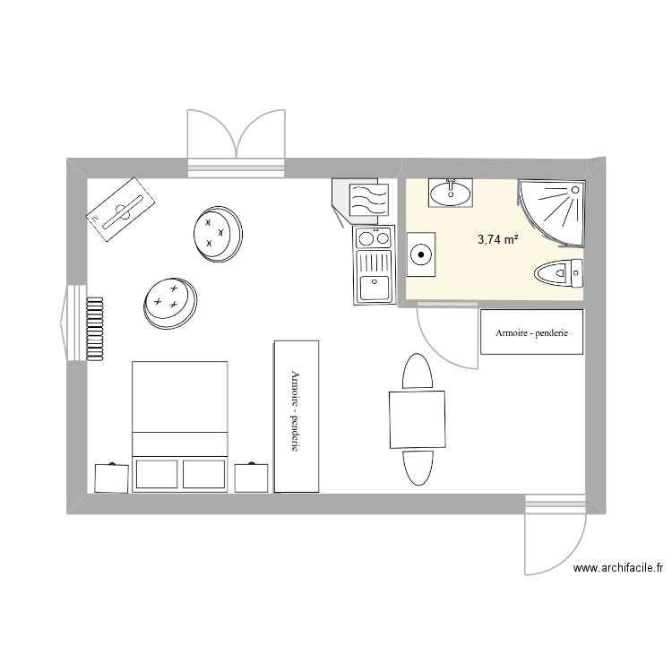 Nicole. Plan de 1 pièce et 4 m2