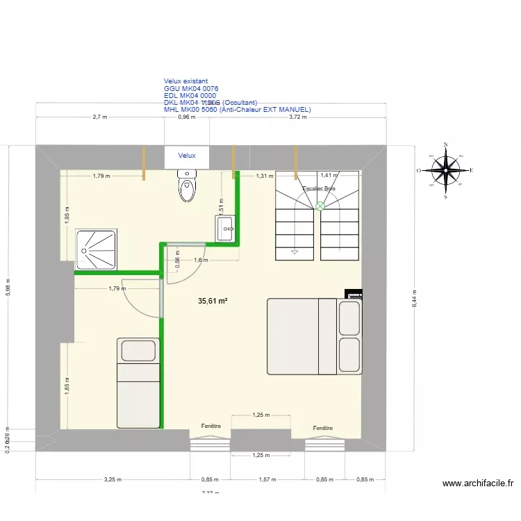 Etage_Droite_SDB_Manathan. Plan de 1 Pièce et 36 m² Etage_Droite_SDB_Manathan. Plan de 1 Pièce et 36 m²