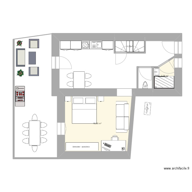 creux 2. Plan de 3 pièces et 23 m2
