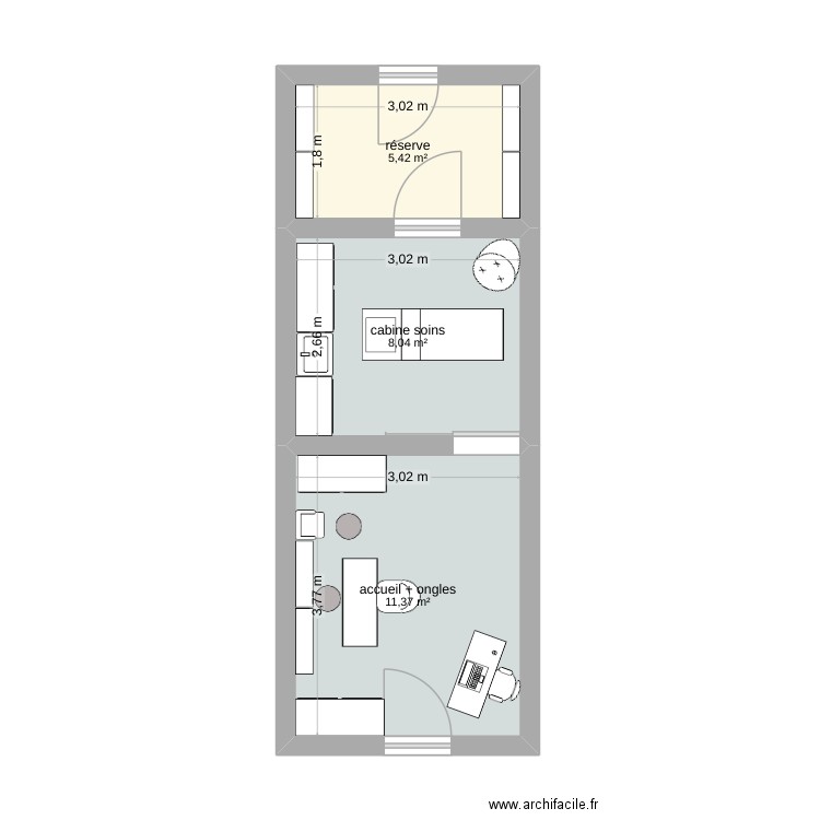 institut. Plan de 3 pièces et 25 m2