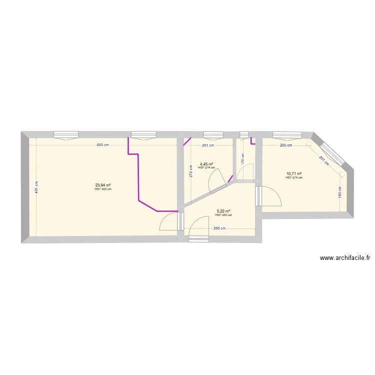 Noon V1. Plan de 4 pièces et 44 m2