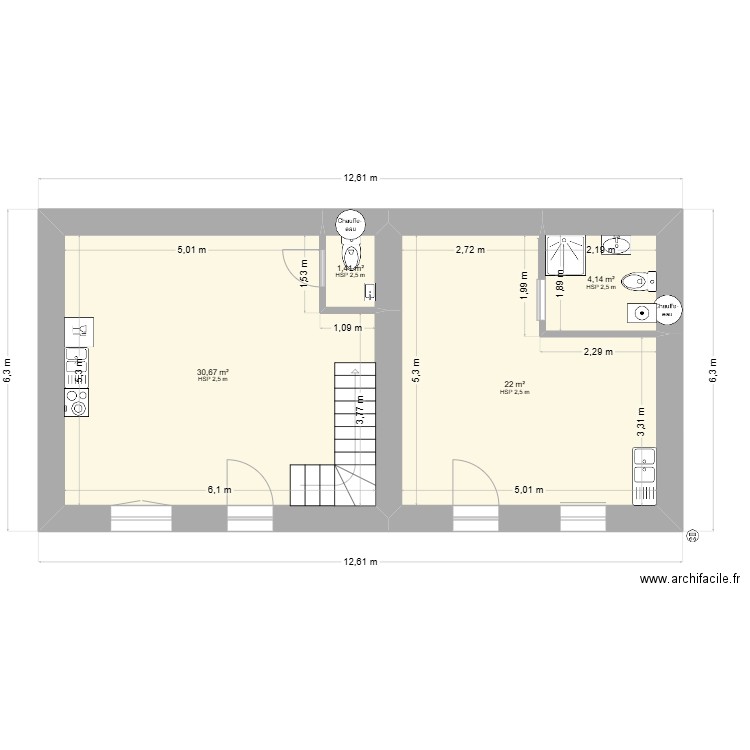 RDC1. Plan de 4 pièces et 58 m2