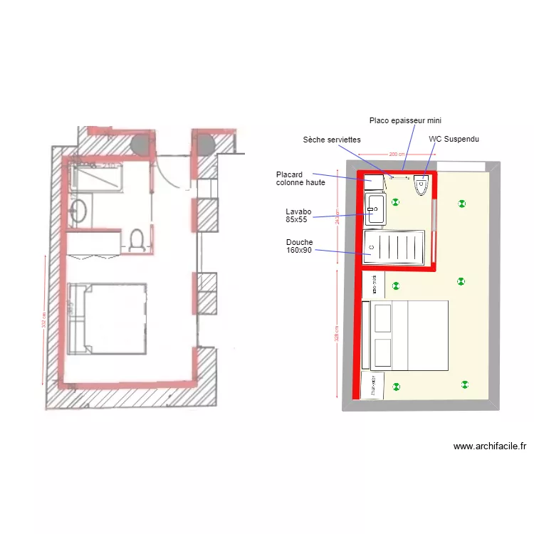 SdB Petite maison. Plan de 