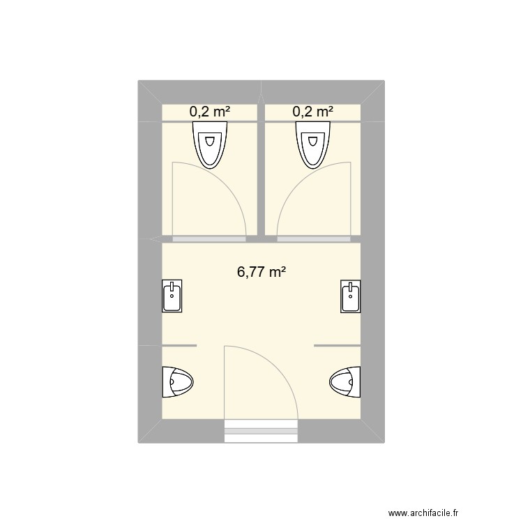 WC Chaudronnerie. Plan de 3 pièces et 7 m2