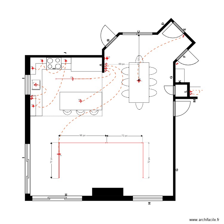 rheault Électrique. Plan de 2 pièces et 56 m2