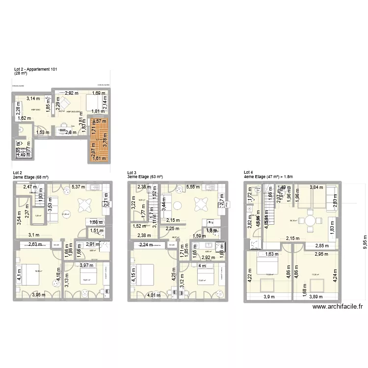 App de la gare 4eme &eacute;tat actuel. Plan de 19 Pièces et 257 m²