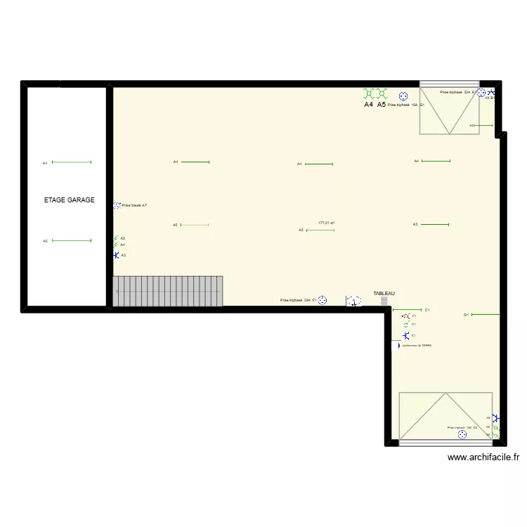 sibret 50 C ETAGE. Plan de 1  et 177 m²
